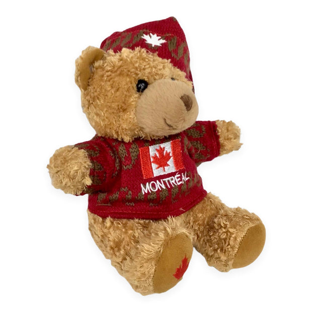 Canada Teddy Bear Plush Toy | Teddy Bear with Red Maple Leaf Sweater and Cap | Soft Stuffed Animal Baby Toy | Realistic Stuffed Small Teddy Bear Animal Toy | Mini Plush Animal Toy for Kids
