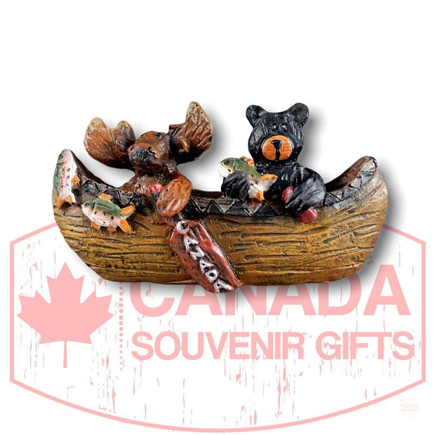 Canada Vintage Bear & Moose W/ Brown Canoe Decor - 4x1x2 inches - Decoration Souvenir Gift