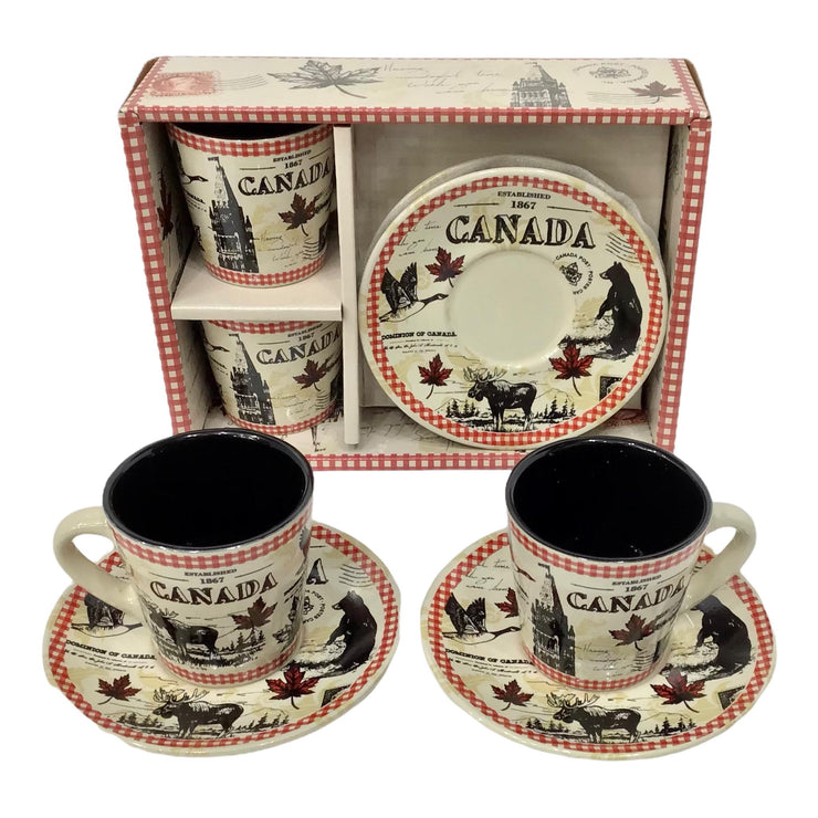 Canada Vintage Coffee Cup & Saucer Gift Set with Beautiful Animal Print | Canada Souvenir Espresso Cups & Tea Mugs | Canada Tea Set Gift Box