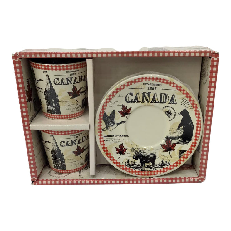 Canada Vintage Coffee Cup & Saucer Gift Set with Beautiful Animal Print | Canada Souvenir Espresso Cups & Tea Mugs | Canada Tea Set Gift Box