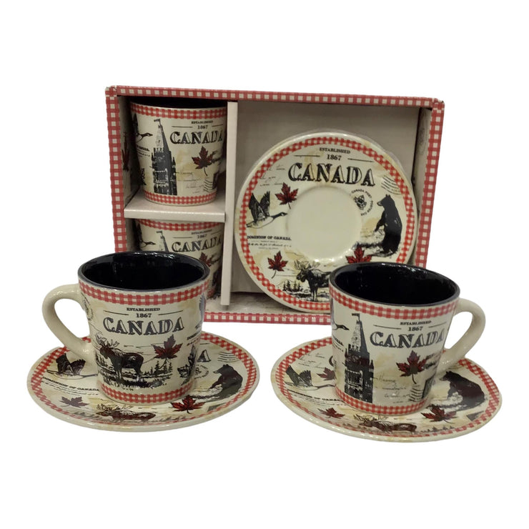 Canada Vintage Coffee Cup & Saucer Gift Set with Beautiful Animal Print | Canada Souvenir Espresso Cups & Tea Mugs | Canada Tea Set Gift Box