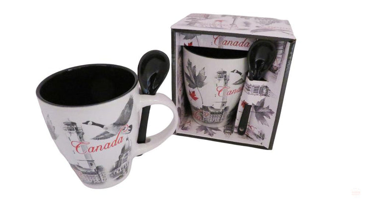 Canada Vintage Great Canadian Landmark Ceramic Coffee Mug w/ Spoon Souvenir Gift Pack