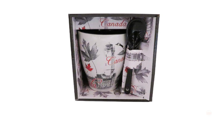Canada Vintage Great Canadian Landmark Ceramic Coffee Mug w/ Spoon Souvenir Gift Pack