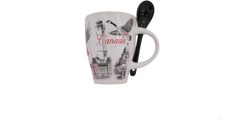 Canada Vintage Great Canadian Landmark Ceramic Coffee Mug w/ Spoon Souvenir Gift Pack