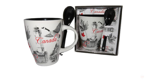 Canada Vintage Great Canadian Landmark Ceramic Coffee Mug w/ Spoon Souvenir Gift Pack