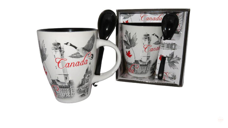 Canada Vintage Great Canadian Landmark Ceramic Coffee Mug w/ Spoon Souvenir Gift Pack