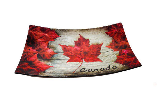 Canada Vintage Souvenir Serving Tray or Display Plate 12" Maple Leaf Glass Gift in a Box