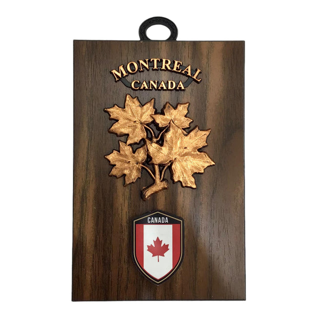 Canadian Maple Leaves Souvenir Wooden Wall Plaque Canada National Flag Figurine on Hickory 4”x6”