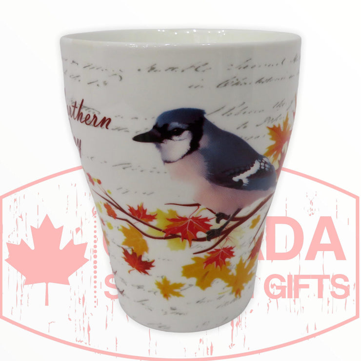 Coffee Mug - Beautiful Canada's Northern Blue Jay Bird Perched on the Maple Leaf Tree Tea Cup W/ Matching Box