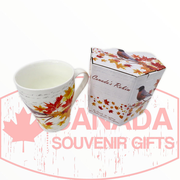 Coffee Mug - Beautiful Canada's Robin Bird Perched on the Maple Leaf Tree Tea Cup W/ Matching Box