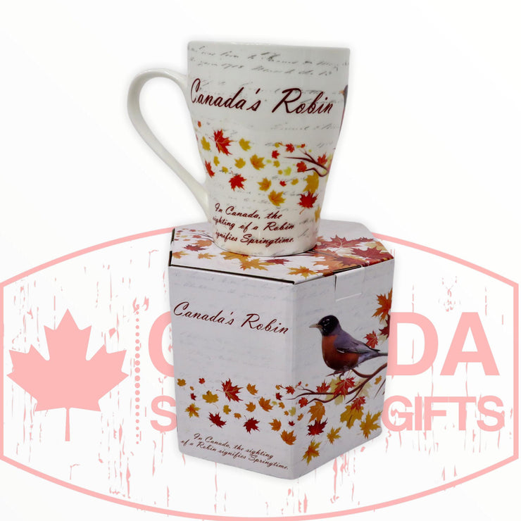 Coffee Mug - Beautiful Canada's Robin Bird Perched on the Maple Leaf Tree Tea Cup W/ Matching Box