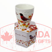 Coffee Mug - Beautiful Canada's Robin Bird Perched on the Maple Leaf Tree Tea Cup W/ Matching Box