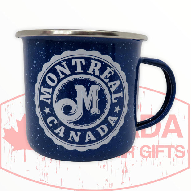 Coffee Mug – Canada Retro Blue or White Tin 10oz “Montreal Canada Circle Themed” Tea Cup