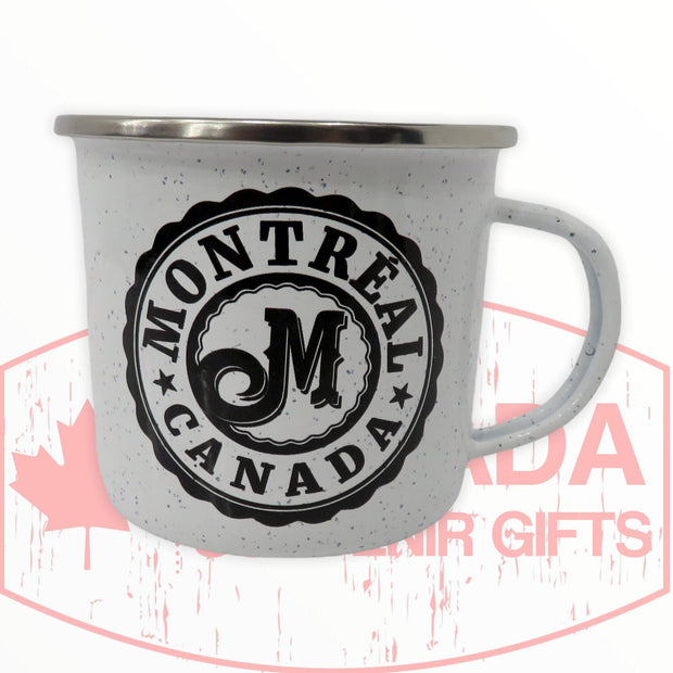 Coffee Mug – Canada Retro Blue or White Tin 10oz “Montreal Canada Circle Themed” Tea Cup