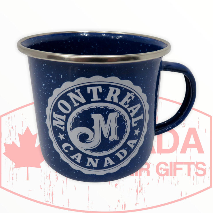 Coffee Mug – Canada Retro Blue or White Tin 10oz “Montreal Canada Circle Themed” Tea Cup