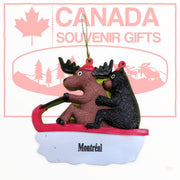 Holiday Ornament - Montreal Moose and Bear on the Snow Bike Themed Christmas Ornament
