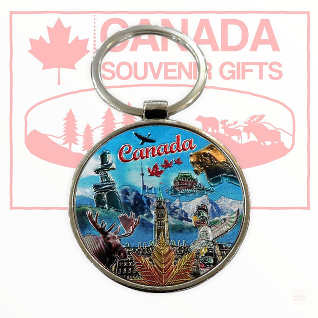 Keyring - Canada Vintage Keychain - Circle Metal Key Holder Porte Cle Souvenir