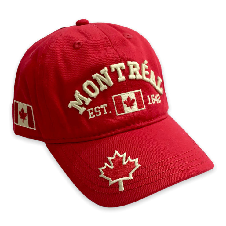 Kids Red Baseball Cap - Youth Embroidered Montréal Est. 1642 Free Adjustable Hat
