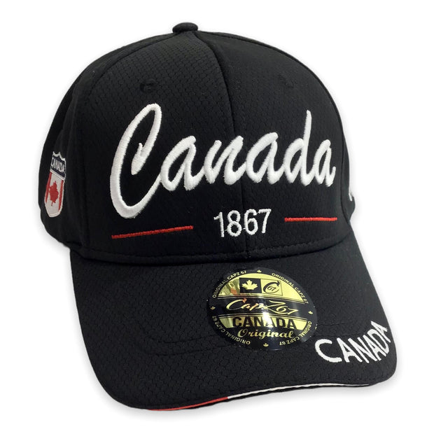 Kids Youth Black Baseball Cap - Embroidered Canada 1867 Free Adjustable Hat