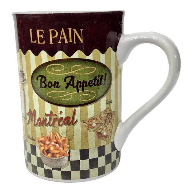 MONTREAL FAMOUS FOOD PRINT THEME COFFEE MUG. 13 oz CERAMIC TEA CUP