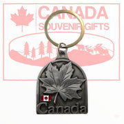 Metal Keychain Silver - Maple Leaf with Canada Flag Key Ring - Elegant Key Holder Souvenir Montreal Quebec Canada