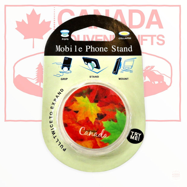 Mobile Phone Stand - Canada Moose and Bear Phone Pop-Grip Stand Mount - Canada Maple Leaf - Montreal Skyline View