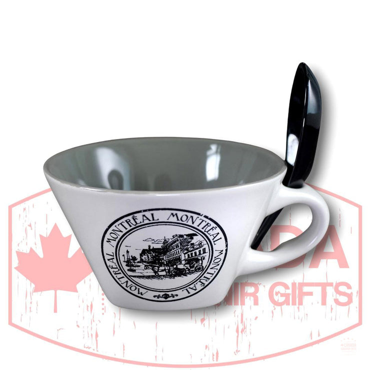 Montreal 16oz Cup/Bowl and Spoon Combo - Canada Ceramic Bowls for Soup, Rice, Noodle and Cereal Bowl with Spoon Holder