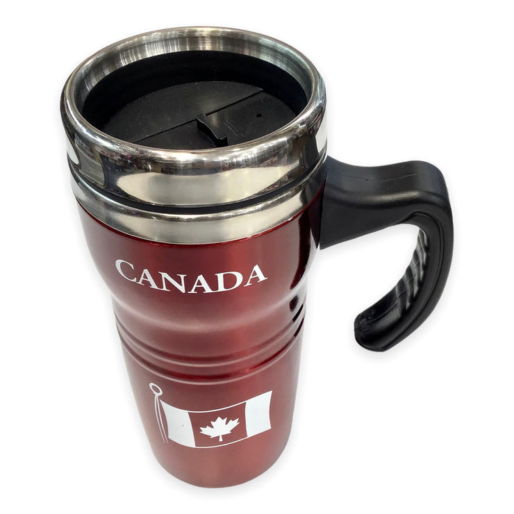 Montreal Canada Travel Mug 14oz - Insulated Coffee Mug, Thermal Stainless Steel with Easy Grip Tumbler Handle - Midnight Red