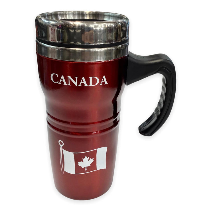 Montreal Canada Travel Mug 14oz - Insulated Coffee Mug, Thermal Stainless Steel with Easy Grip Tumbler Handle - Midnight Red