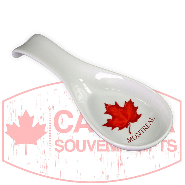 Montreal Red Maple Leaf Spoon Rest 8.5" | Spoon Holder for Stove Top Ceramic Spoon Rest for Kitchen Counter Kitchen Spoon Holder