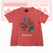 Montreal Salmon 2-6 Years Kids T-Shirt w/ Butterfly & Flowers Print - blue morpho, the postman - monarch - red lacewing, goliath birdwing