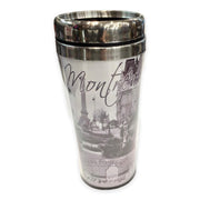 Montreal Skyline Vintage Print Travel Coffee Mug for Women Men Thermal Insulated Tumbler Cup with Wrap and Black Lid 14 OZ