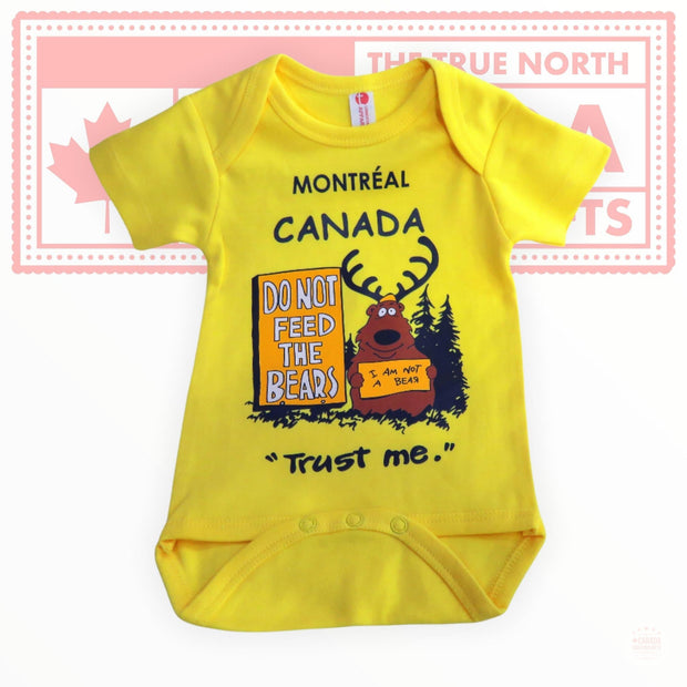 Montreal TRUST ME Moose Onesie, Yellow 3M - 18M Onesie, Canadian Onesie, Bodysuit, Baby Shower Gift, Vintage, Unisex Onesie