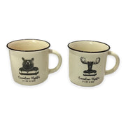 Moose and Bear Canadian Hipster It’s Time to Travel Cream Color Ceramic 13oz Coffee Mug Set | Funny Coffee Mug Set | Large Campfire Ceramic Mug Set | Unique Gift Idea for Women and Men