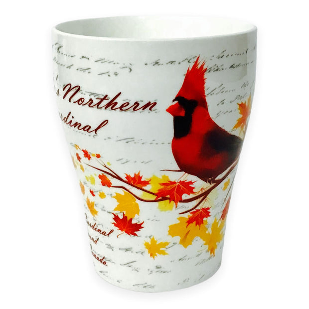 Mug - Canadian Northern Cardinal on Maple Leaf Tree - China Bone Cup w/ Matching Box