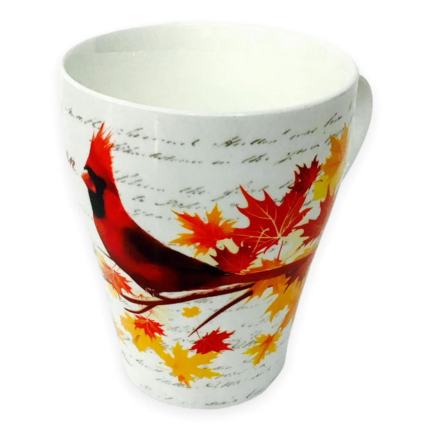 Mug - Canadian Northern Cardinal on Maple Leaf Tree - China Bone Cup w/ Matching Box