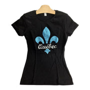 Québec Women Black T-shirt - Fleur de lys Glitter ✨ Print Theme