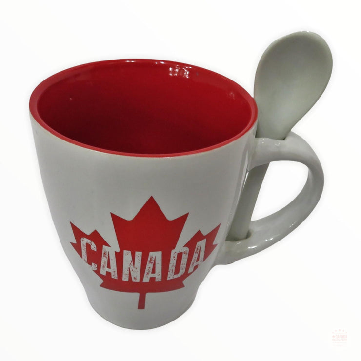 Red & White Maple Leaf Souvenir Coffee Mug with Spoon Gift Pack