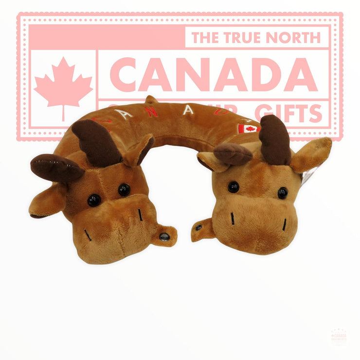 Super Soft Plush Canadian Moose Neck and Travel Pillow for Adults 15" x 10" Double Head Moose