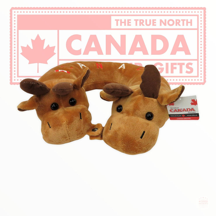 Super Soft Plush Canadian Moose Neck and Travel Pillow for Adults 15" x 10" Double Head Moose