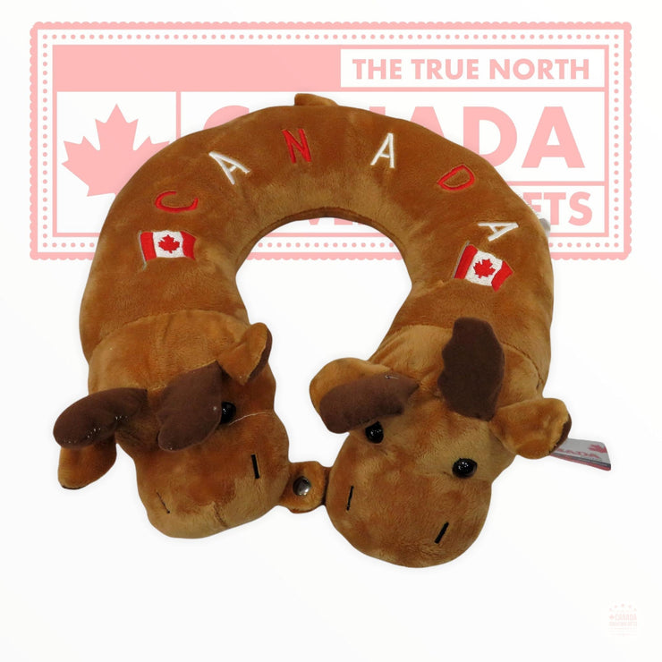 Super Soft Plush Canadian Moose Neck and Travel Pillow for Adults 15" x 10" Double Head Moose