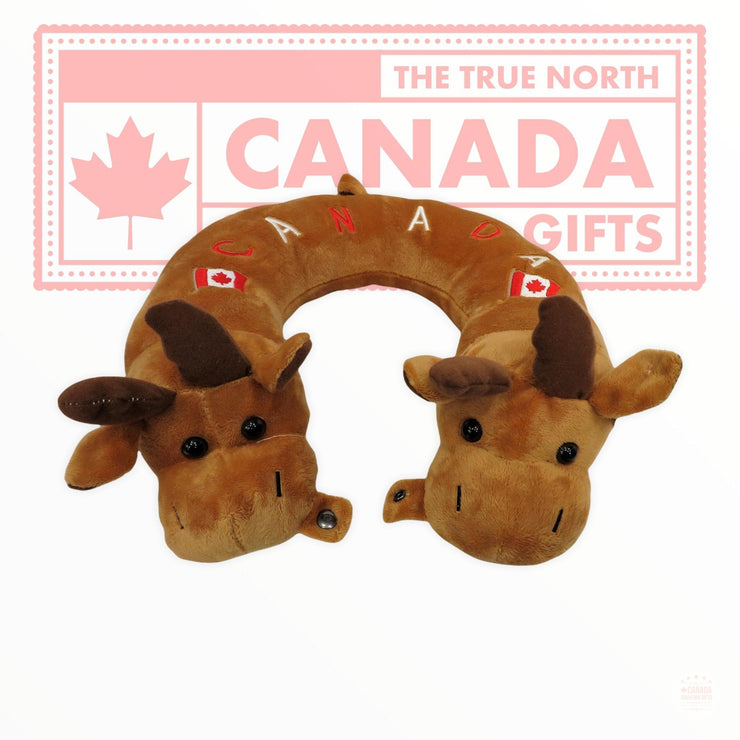 Super Soft Plush Canadian Moose Neck and Travel Pillow for Adults 15" x 10" Double Head Moose