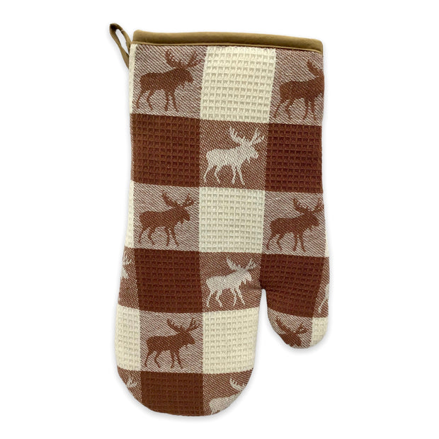 Thermal-Grip Oven Mitt - Canada Moose Theme. Constructed of 100% Polyester | Mitaine de four Souvenir Canada