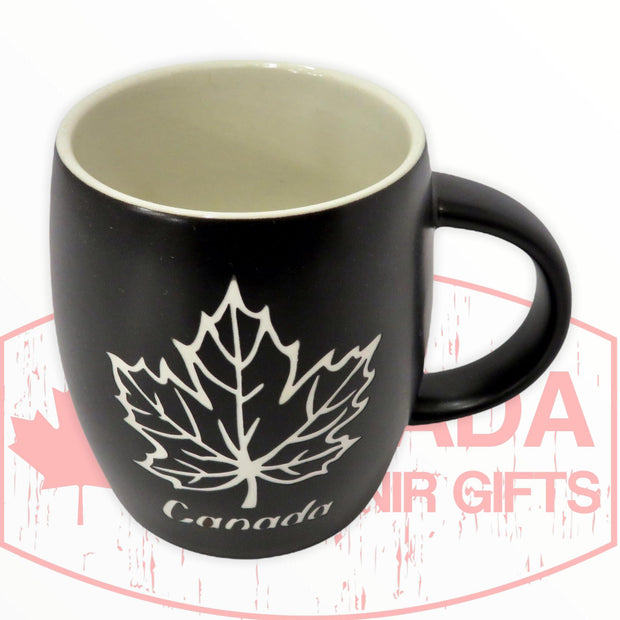 Vintage Canada Coffee Mug Black - Maple Leaf Logo Engraved Souvenir Tea Cup