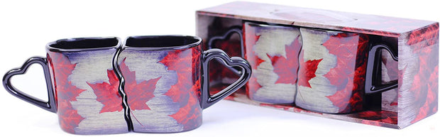 Vintage Maple Leaf Espresso Mug Set (2) Double Cup (6oz Each) Canada True North Hot Drink Coffee Holder