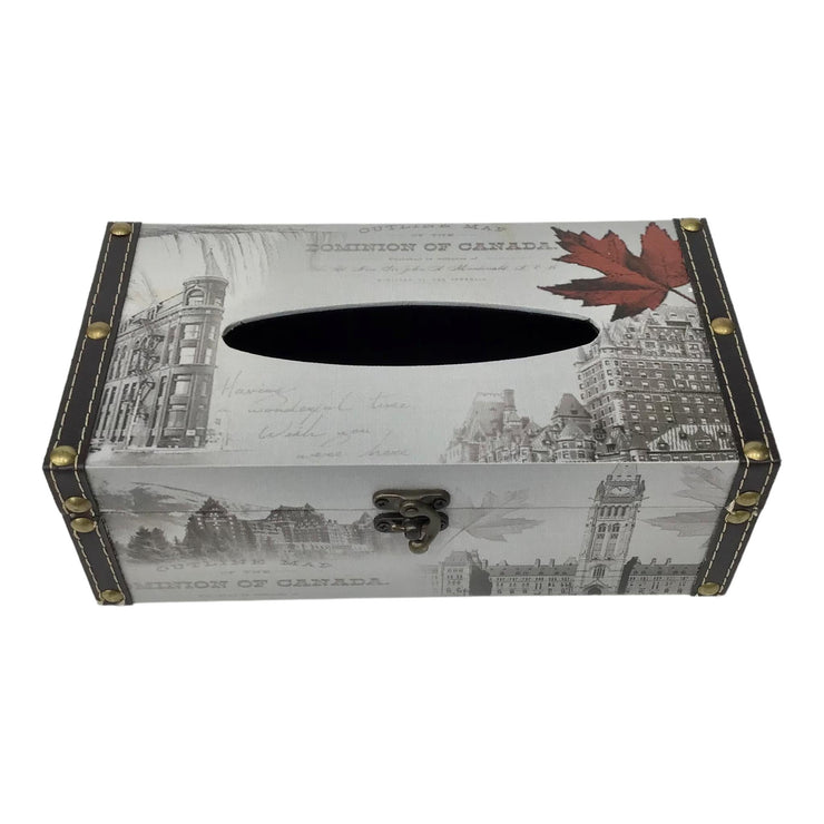 WOOD TISSUE PAPER BOX - CANADA VINTAGE SCENIC PRINT