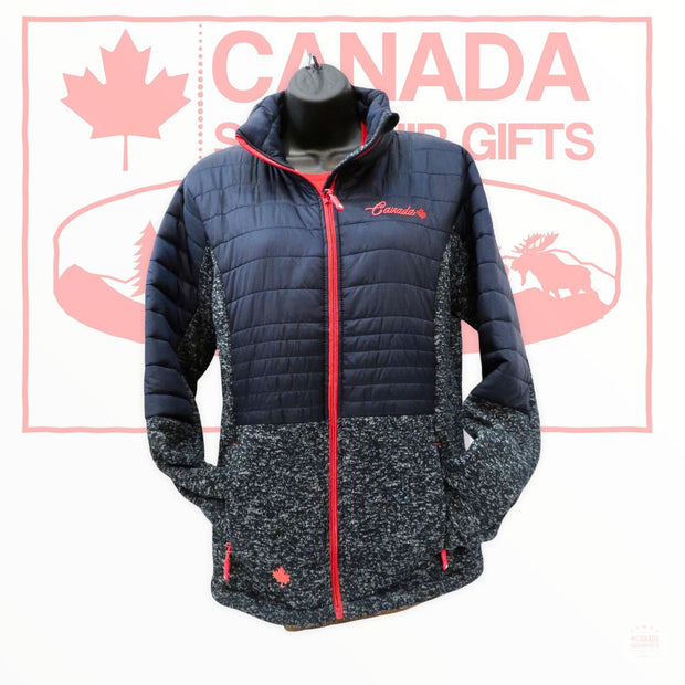 Winter Jacket Ladies Mixture of Navy and Charcoal - Canada and Maple Leaf Themed Embroidery