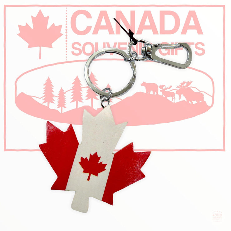 Key Rack Design Canadina Wooden Keychain - Canadian Flag Themed Maple Leaf Key Holder