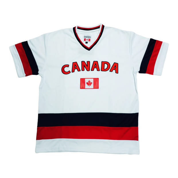 Canada Sport White Jersey V-Neck Top for Adults