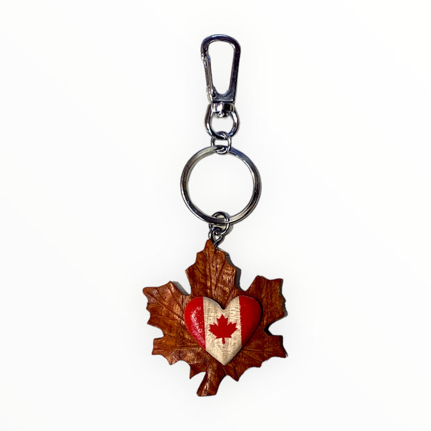 Canada Heart Shaped hand crafted Wooden Keychain